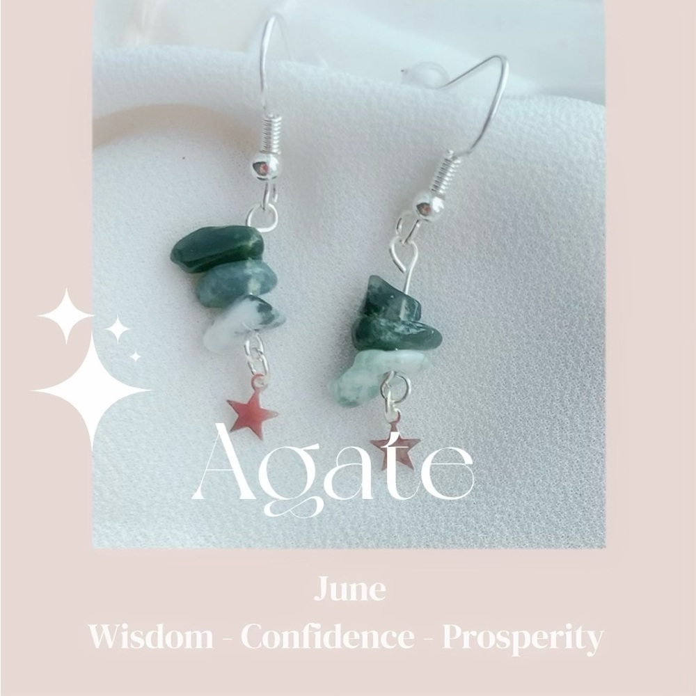 Agate natural gem sterling sliver dangle earrings handmade